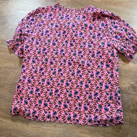 J. Crew Factory Pink Ruffle Neck Floral Tie Neck Blouse - Picture 7 of 7